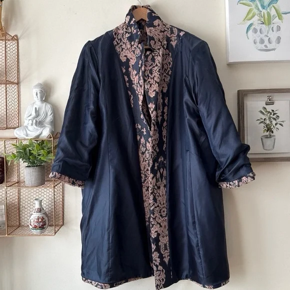 Anthropologie Luisa Blush Jacquard and Blue Denim Statement Jacket Coat Size XL - Picture 10 of 13